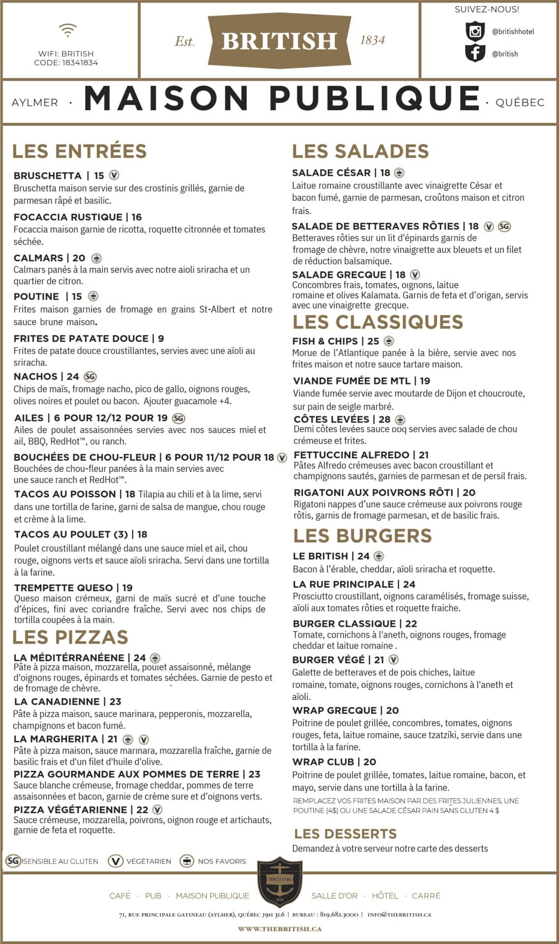 Le menu d’été du British