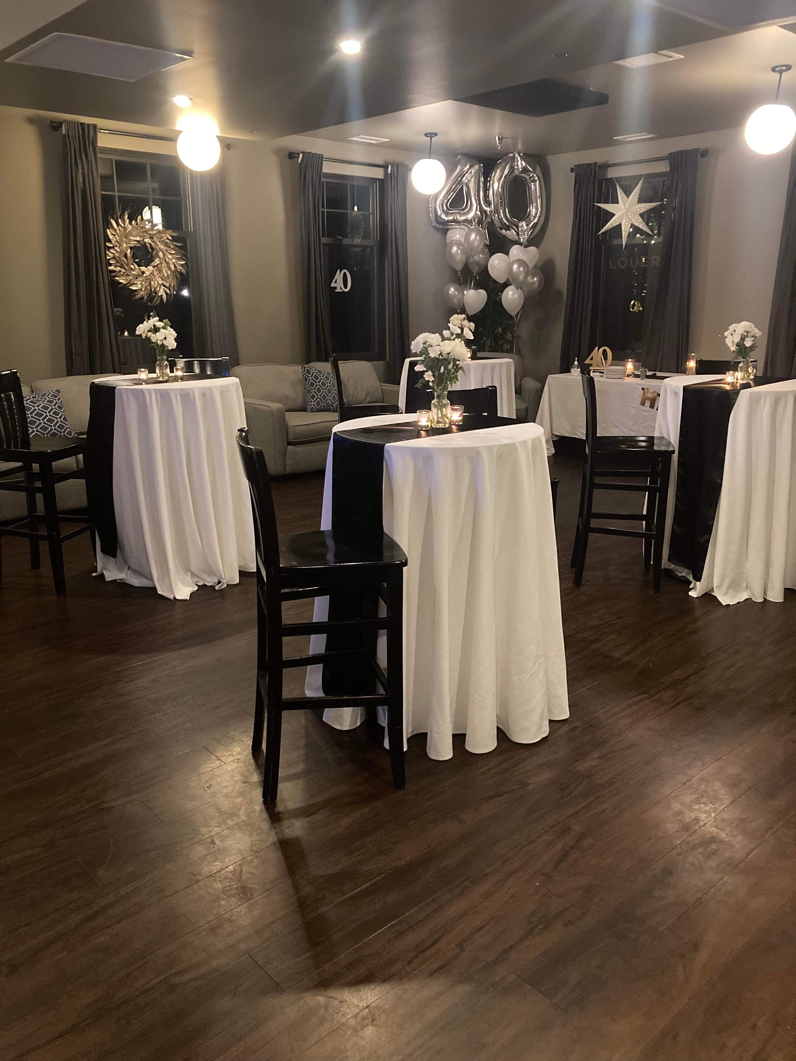The Lounge set up for a cocktail reception